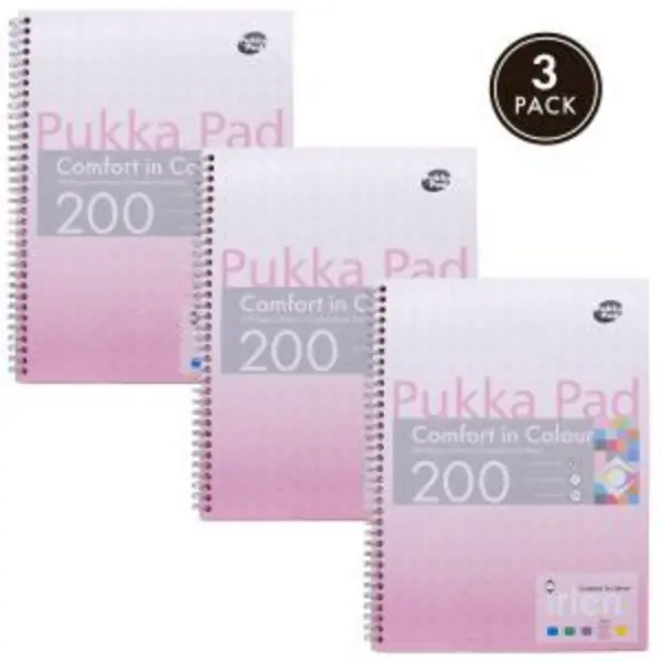 Image of Pukka Pukka Pads Irlen Jotta A4 Wirebound 200 Rose Perforated Pages Paper Tinted Ruling With Margin (Pack 3) - IRLJOTA4(ROSE) IRLJOTA4(ROSE)