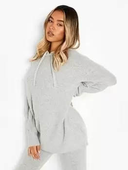 Image of Boohoo Soft Knit Hoodie Co-ord Set - Grey Size M Women