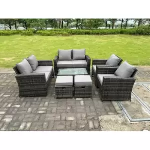 Image of Fimous 6 Seater Outdoor Dark Grey Rattan Lounge Complete Sofa Set with Coffee Table and 2 Stools