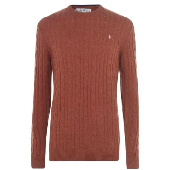 Image of Jack Wills Marlow Merino Wool Cable Knitted Jumper - Ginger