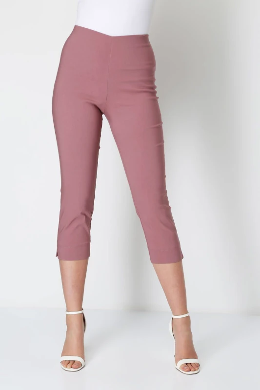 Image of Roman Womens Cropped Stretch Trouser Capri Summer Leggings 3/4 Pedal Pushers in Dusty Pink Size: 14 Dusty Pink Female 14