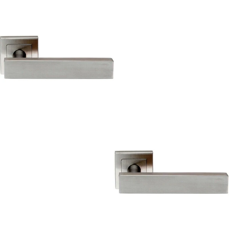 Image of Loops 2x PAIR Square Cut Straight Bar Handle on Square Rose Concealed Fix Satin Steel Metallics