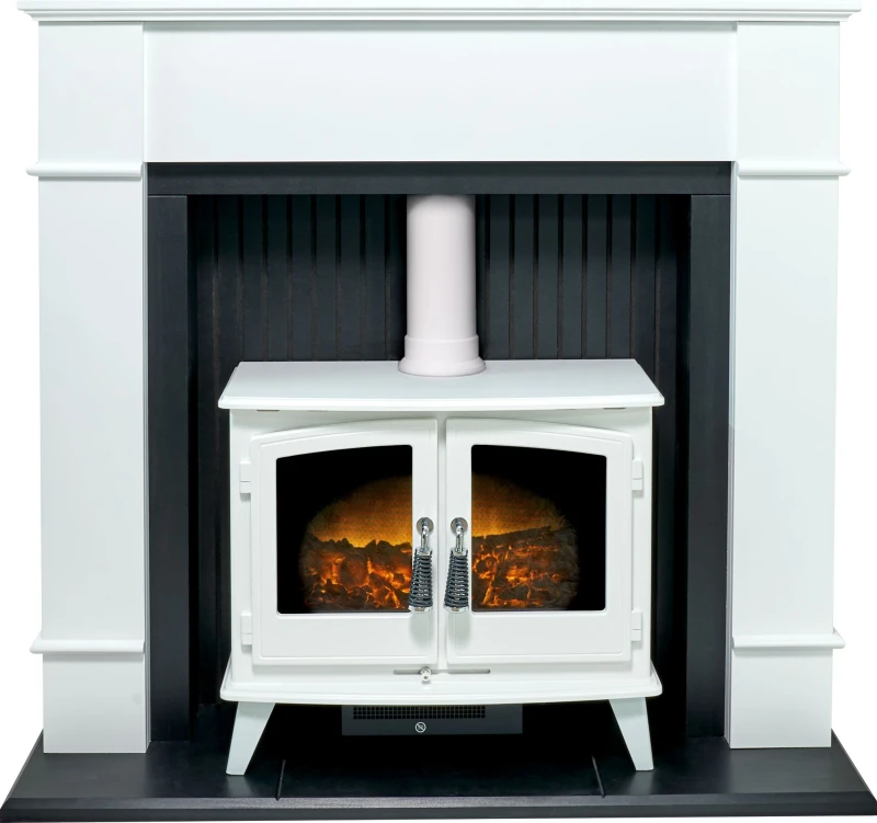 Image of Adam Fires & Fireplaces Adam Oxford Stove Fireplace in Pure White with Woodhouse White Electric Stove, 48" White