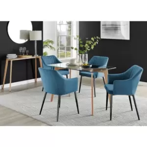 Image of Furniturebox UK - Furniturebox Malmo Rectangular Glass and Wooden Leg Modern Industrial Dining Table & 4 Blue Calla Black Leg Velvet Chairs
