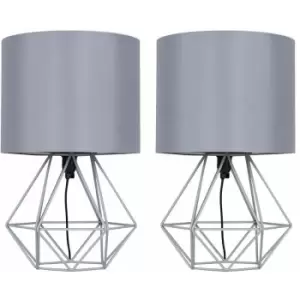 Image of Minisun - 2 x Cage Table Lamps - Grey & Grey