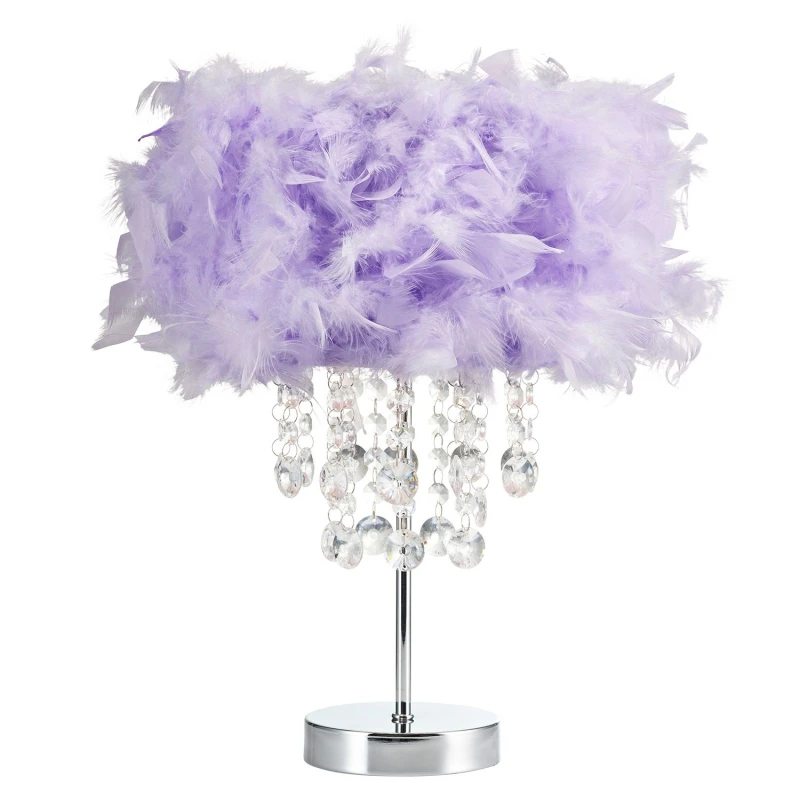 Image of Happy Homewares Modern Chandelier Feather Table Lamp with Waterfall Acrylic Droplets in Lilac Size: 17" Lilac Unisex 17"