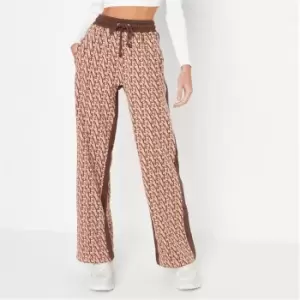 Image of Missguided Petite MG Repeat Colourblock Print Joggers - Brown