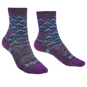 Image of Bridgedale HIKE Lightweight Merino Performance Ankle Pattern Womens - Medium Purple / Aqua