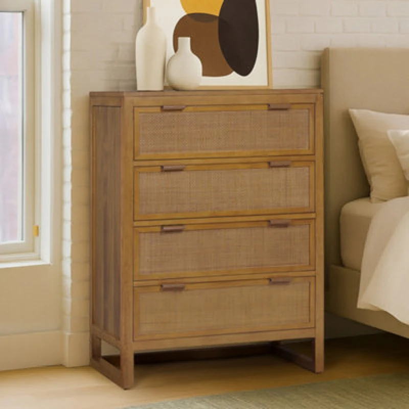 Image of Teamson Home Hatteras Chest Of Drawers 4 Drawer Bedroom Dresser, Natural
