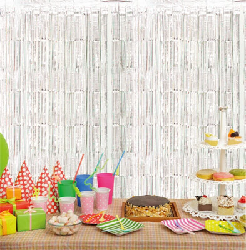 Image of CHEETAHL Silver Foil Fringe Shimmer Tinsel Curtain Party Event Backdrop 1m Wide x 3m Drop ELV-890054