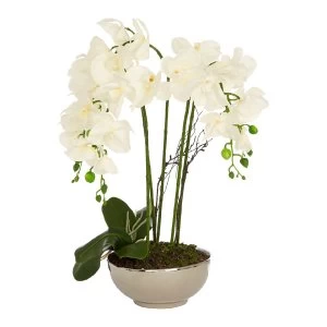 Image of Premier Housewares White Orchid Faux Plant in Silver/Natural Ceramic Pot