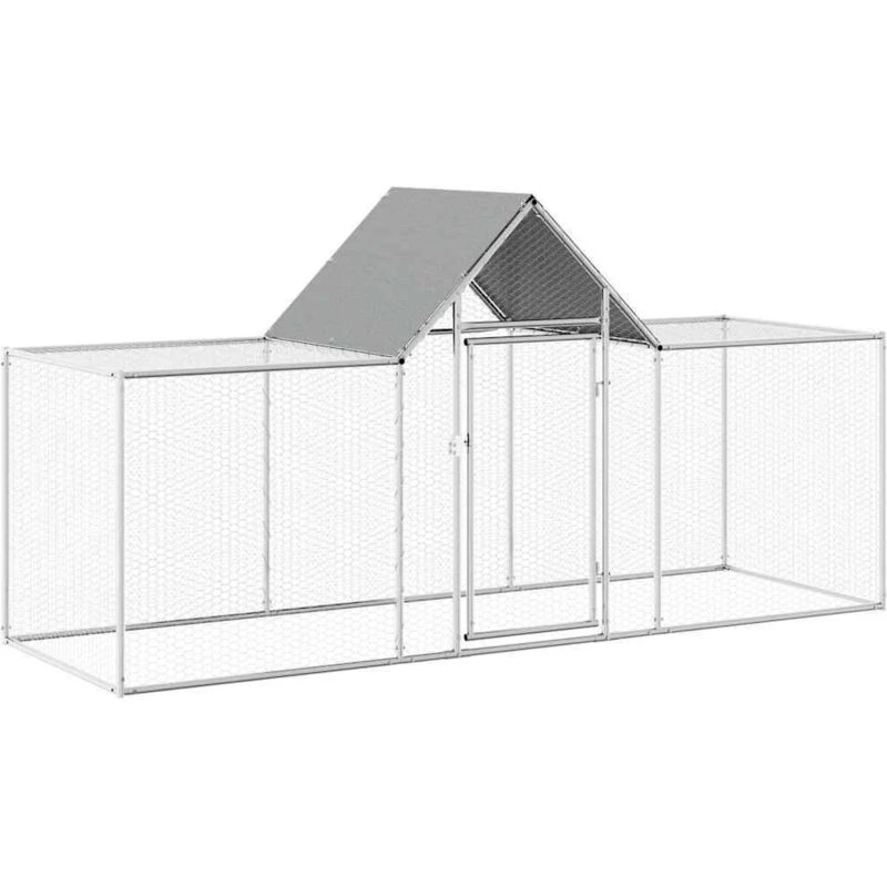 Image of vidaXL Chicken Coop 3x1x1.5m Galvanised Steel Hen House Poultry Hutch Run Nest