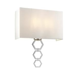 Image of Ria Large 2 Light Wall Light, Polished Chrome, Ivory Faux Silk Shade