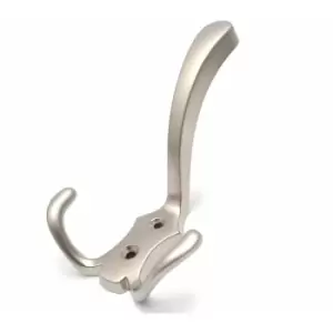 Image of Triple Hat Coat Hanger Hook Door Wall Bath With Fixings - Colour Satin - Pack of 7