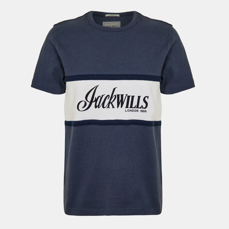 Image of Jack Wills Mens JW Colour Block Regular Fit T-Shirt Night Sky male XS