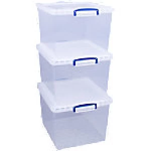 Image of Really Useful Boxes Nestable Box 33.5 L Transparent Plastic 38.3 x 46 x 28.5cm Pack of 3