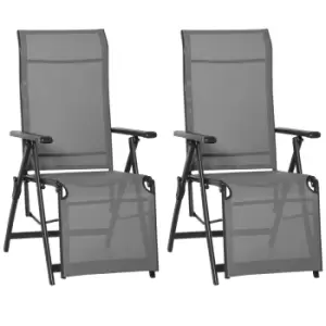 Image of Outsunny Set of 2 Outdoor Recliner Sun Loungers w/ Adjustable Footrest - Grey