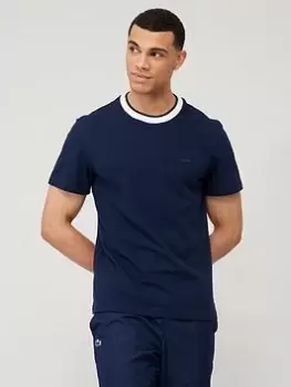 Image of Lacoste Contrast Collar T-Shirt - Navy Size M Men