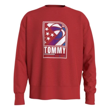 Image of Tommy Jeans Basketball Crew Sweatshirt - Crimson XNL