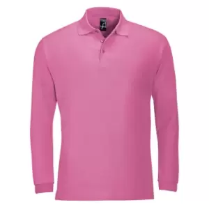 Image of SOLS Mens Winter II Long Sleeve Pique Cotton Polo Shirt (XL) (Flash Pink)