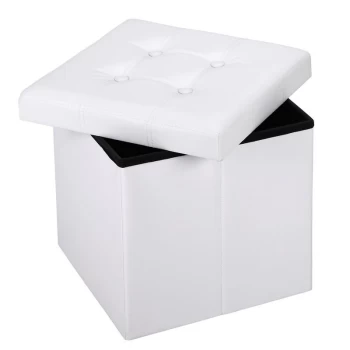 Image of Folding Storage Ottoman Footstool Bench Pouffe Toy Box Living Room Bedroom M - weiß (de)