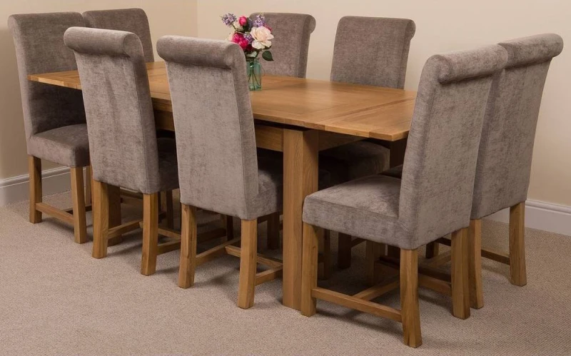 Image of Thats Furniture Richmond 140-220cm Oak Extending Dining Table + 8 Washington Fabric Chairs in Grey Grey Unisex