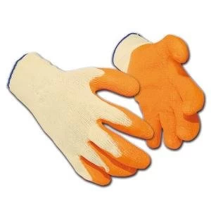 Image of Latex Gloves Large Polyester Cotton Orange Pack of 12 Pairs 62043