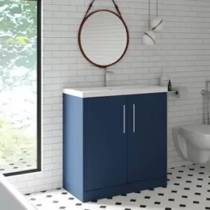 Image of Juno Floor Standing 2-Door Vanity Unit with Basin 3 800mm Wide - Electric Blue - Hudson Reed