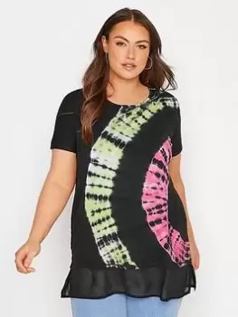 Image of Yours Curve Grown On Sleeve Tie Dye Top, Black, Size 20, Women