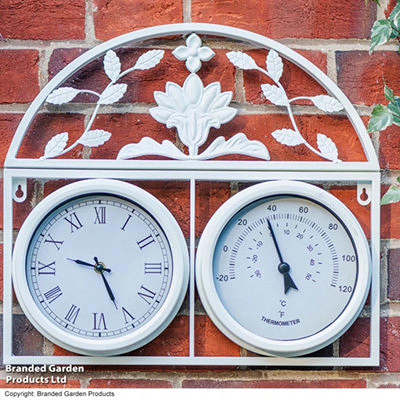 Image of Garden Gear Highgrove Garden Wall Clock & Thermometer Cream Metal Design