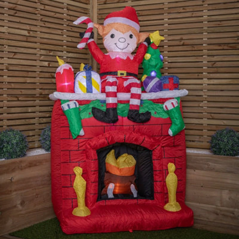 Image of Samuel Alexander Premier Christmas 2M Light Up Fireplace Inflatable with Festive Elf and Presents Multi unisex