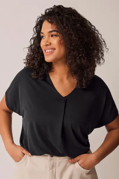 Image of Evans Pleat Front Jersey Top Black