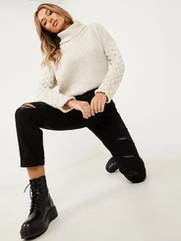 Image of Quiz Black Denim Ripped Straight Leg Jeans - 8