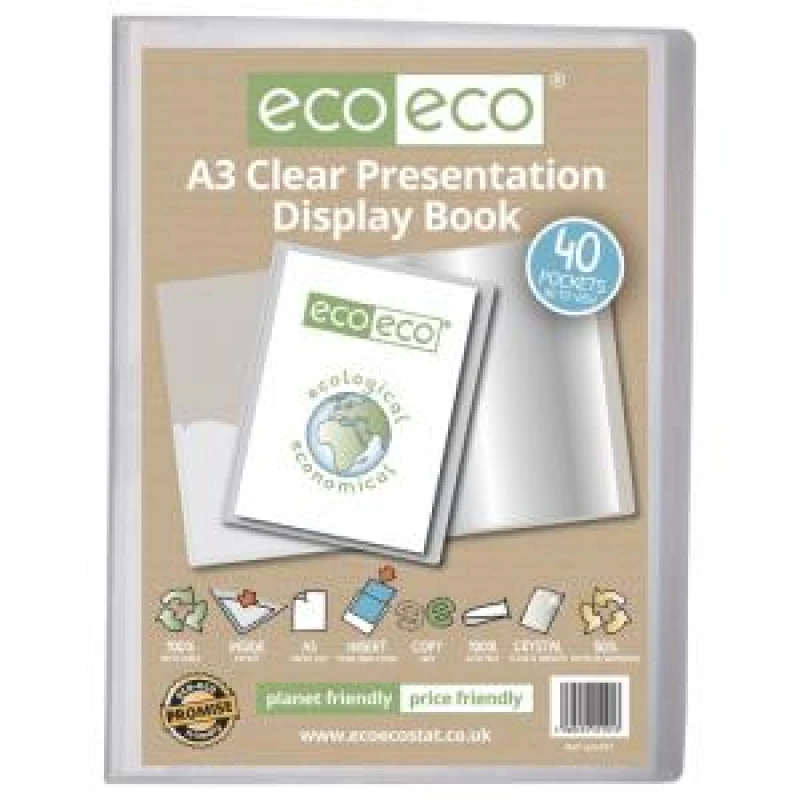 Image of Eco Eco 50% Recycled Presentation Display Book 40 Pockets A3 Clear eco101-S
