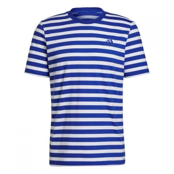 Image of adidas Essentials Stripey Embroidered Logo T-Shirt Mens - Bold Blue / White
