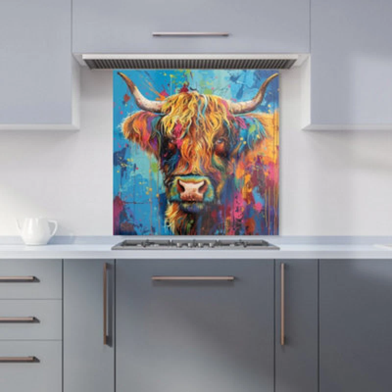 Image of Warren Reed - Designer Splashart Highland Cow Kitchen Splashback W600Mm X H600Mm, Multi WR00886-P450
