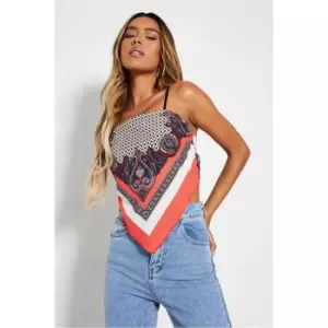 Image of I Saw It First Orange Satin Cami Strap Hankerchief Hem Crop Top - Orange