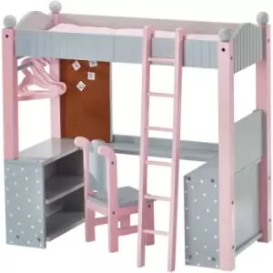 Image of Olivias World Doll Wooden Furniture Polka Dots Double Bunk Bed Desk TD-0204AG - Pink/Grey