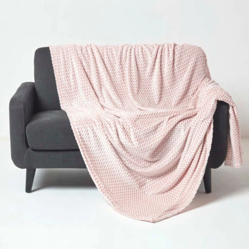 Image of Homescapes Pastel Pink Mora Faux Fur Velvet Throw 130 X 160 Cm