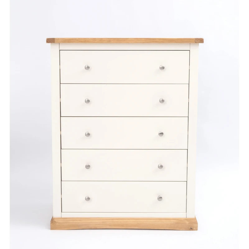 Image of Cabinet Bits Trevi 5 Drawer Chest of Drawers Chrome Knob in Off-White Off-White Unisex