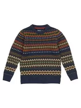 Image of Barbour Boys Case Fairisle Crew Neck Knitted Jumper - Navy Marl, Navy Marl, Size Age: 10-11 Years
