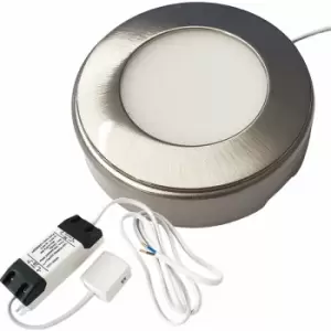 Image of Loops - 1x brushed nickel Round Surface or Flush Under Cabinet Kitchen Light & Driver Kit - Warm White led