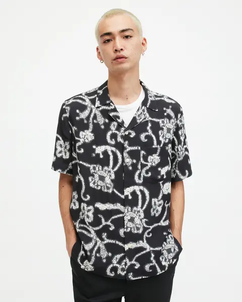 Image of AllSaints Webs Floral Print Relaxed Fit Shirt