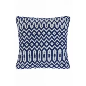 Image of Halsey Hand Made Geometric Flatweave Kitchen Garden Indoor Outdoor Blue Cushion 45 x 45cm (15''x15'') Pillow