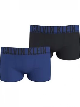 Image of Calvin Klein Boys 2 Pack Logo Waist Trunks - Blue/Black, Size Age: 8-10 Years