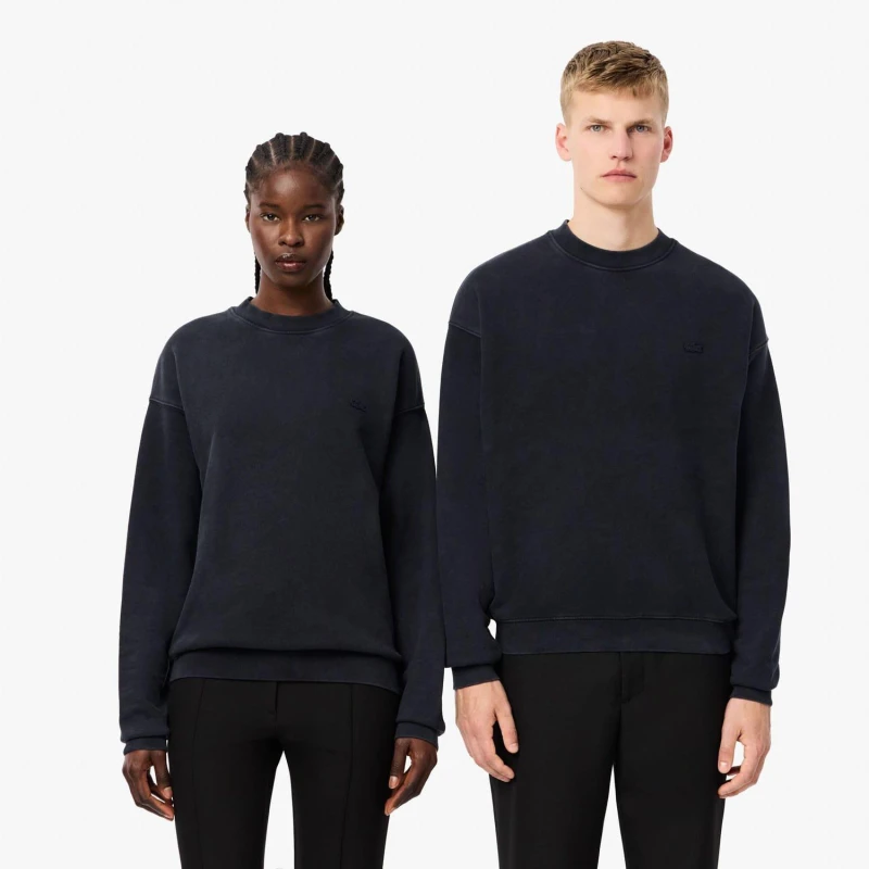 Image of Lacoste Loose Fit Washed Effect Fleece Sweatshirt Black male XS