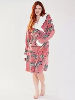 Image of CHELSEA PEERS Zebra Fluffy Dressing Gown - Pink, Size XS, Women