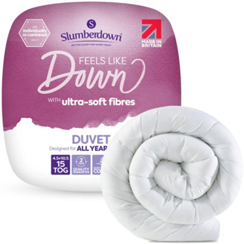 Image of Slumberdown Feels Like Down All Seasons 15 Tog Duvet Duvets Single White 38677401010