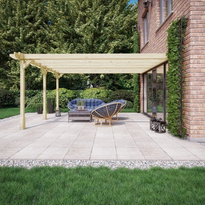 Image of Rutland County Garden Furniture Ltd Wall Mounted Double Pergola 3 Posts, L300 x W420 x H270cm, Green Green Unisex