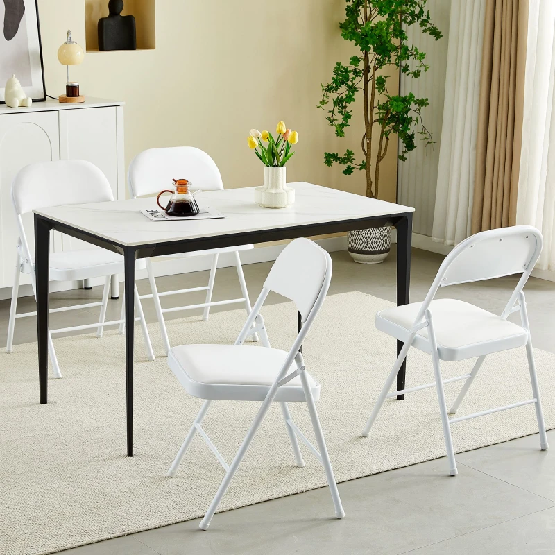 Image of MCC Direct Set of 4 Folding Dining Chairs Metal Frame Padded Seats White